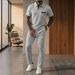 Men's Clothing Men's Casual Sportswear Trendy Summer Two Piece Set Waffle Knit Collar Short Sleeved Trouser Suit Style_viptrois.com