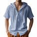 Men's Clothing Summer Thin Breathable Linen Khaki Loose Hooded Short Sleeved Shirt_viptrois.com