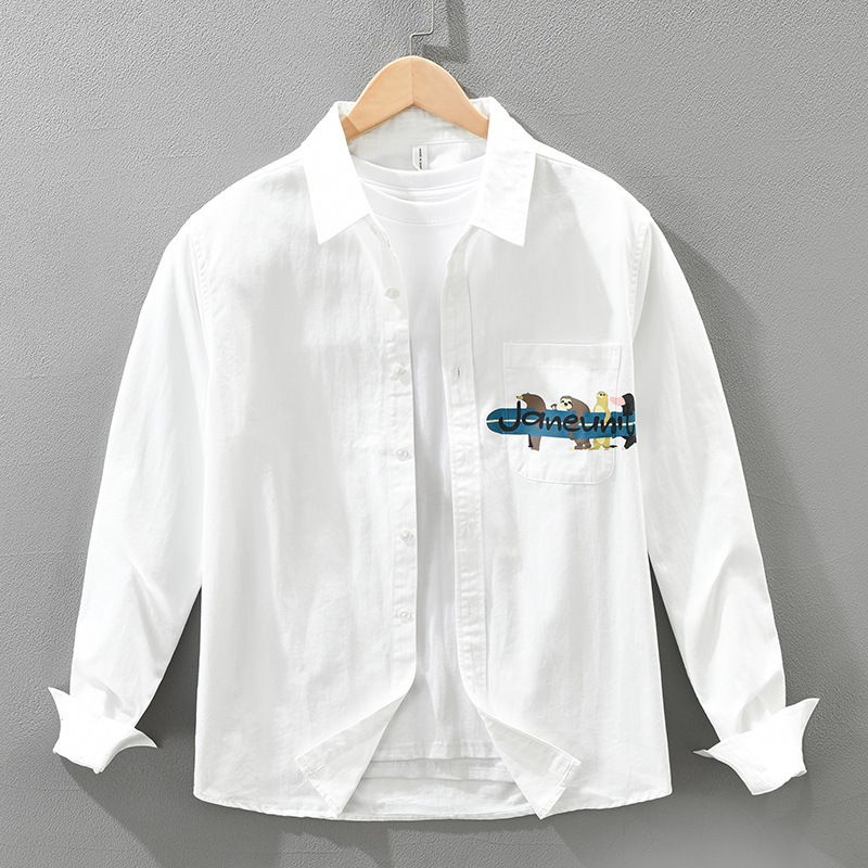 Cartoon Printed Long Sleeved Shirt For Men, Fashionable And Versatile, Artistic And Casual Loose Top_viptrois.com