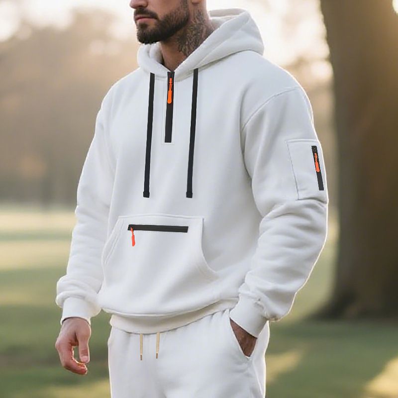 Europe, America, Autumn And Winter Fleece Sweater Hooded Men's Pullover Sports And Leisure Heavy Sweater Jacket Men_viptrois.com