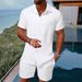 Men's Clothing Summer Jacquard Black And White Solid Color Suit Short Sleeved Men's Vacation Casual Style Shirt Shorts Two Piece Suit_viptrois.com