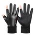 Winter leather warm gloves plus velvet men's non slip open finger windproof water proof touch screen photography cold proof flip gloves_viptrois.com