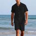 Men's Linen Long Sleeve Casual Top And Five-Quarter Shorts Fashion Set_viptrois.com