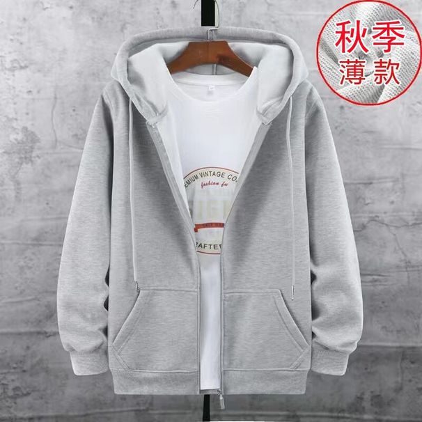Pure Fleece-Lined Jacket For Men 2023 New Cardigan Plus Size Casual Sweatshirt Loose Fit Autumn Winter Zipper Hooded Top_viptrois.com