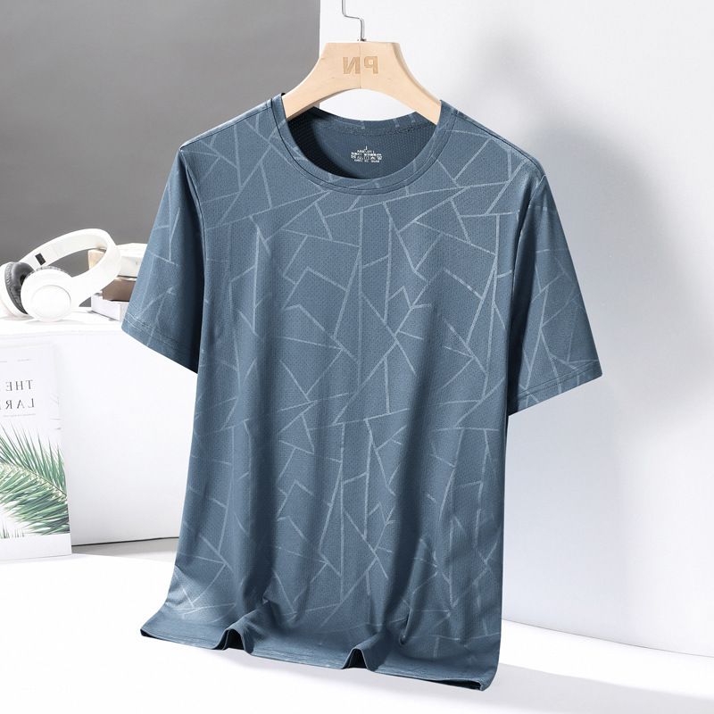 Men's Clothing T Shirt New Ice Silk Geometric Print Youth Casual Half Sleeve Quick Dry Fitness Clothing Men_viptrois.com