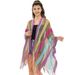 Unisex Women's cape Travel ethnic style rainbow stripes summer sun protection thin hollow shawl_viptrois.com