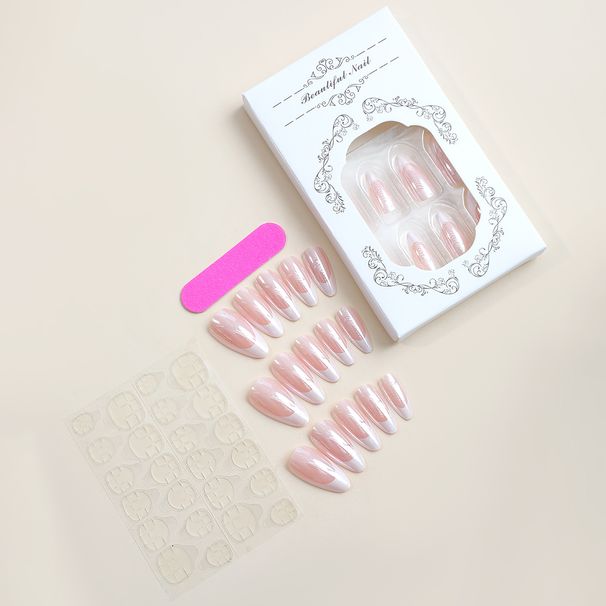 Wearable Nail Tips Wholesale Electroplating White Edge French Simple Nail Art Stickers Removable Wearable False Nails_viptrois.com