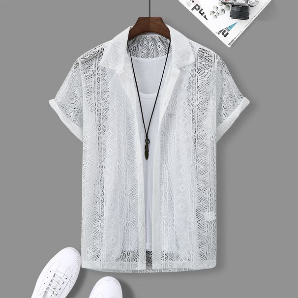 Men's Clothing Summer Foreign Trade Southeast Asia Men's Casual Loose Hollow Short Sleeved Shirt Hawaiian Suit_viptrois.com
