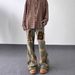 Men's Clothing High Street Jeans Cleanfit Retro Washed Distressed Camouflage Stitching Design Flared Trousers_viptrois.com
