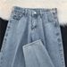 Men's Washed Blue Straight Leg Cropped Jeans Relaxed Fit Casual Ankle-Length Trousers Lightweight Nylon Blend_viptrois.com