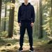 Men's Heavyweight Fleece Lined Cardigan Sweatshirt And Sweatpants Set Trendy Drawstring Hooded Zip Up Autumn Winter Clothing_viptrois.com