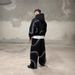Men's Streetwear Distressed Hooded Sweatshirt - Deconstructed Patchwork Embroidery Oversized Zip-Up Jacket - Grunge Spray Paint Urban Style_viptrois.com