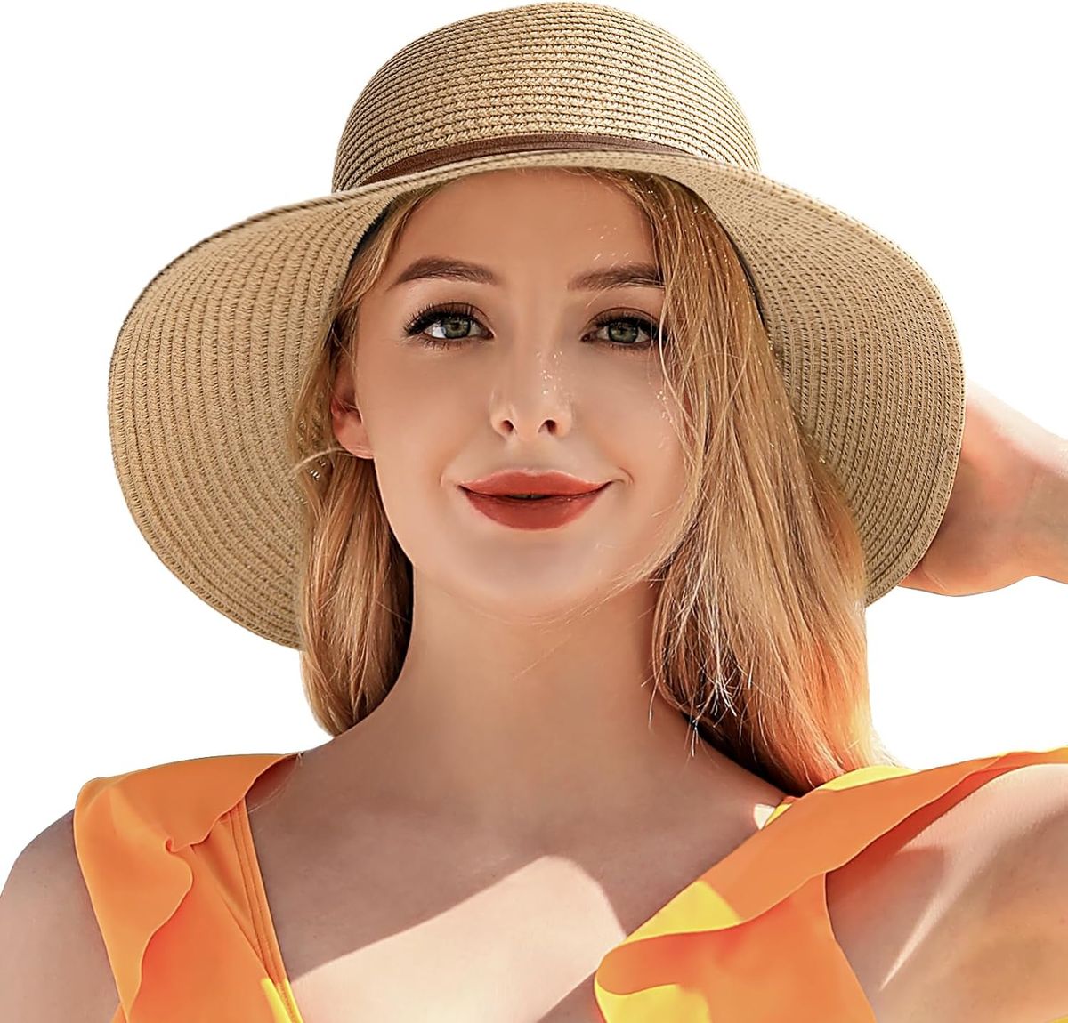 Beach Sun Straw Hats For Women, UPF 50+ UV Sun Protection Wide Brim Summer Straw Hat Foldable Packable Roll Up Cap_viptrois.com
