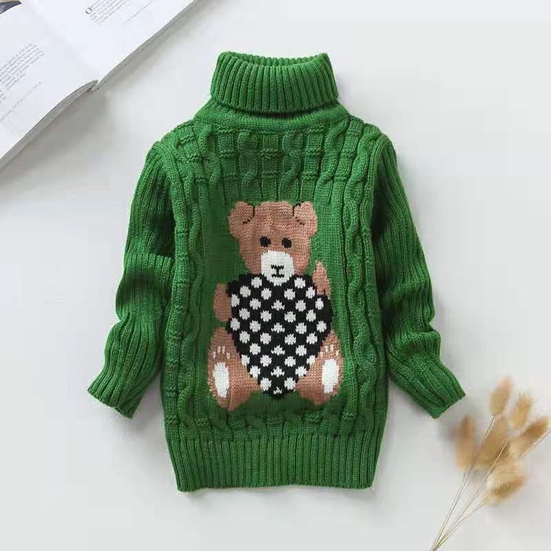 "Soft & Cozy Kids' High Neck Knit Sweater With Cute Bear Design - Unisex Pullover For Boys & Girls (3-8 Years, 100-140cm) - Winter & Spring Essential_viptrois.com