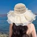 Women's Spring/Summer New Style French Pearl Lace Straw Summer Foldable Large Brimmed Sunscreen Hat_viptrois.com