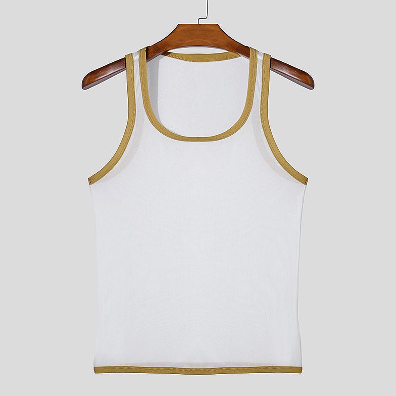 Men's Clothing Summer New Men's Fitness Tight Mesh Sports Vest Sexy Thin Mesh Transparent I Shaped Vest_viptrois.com