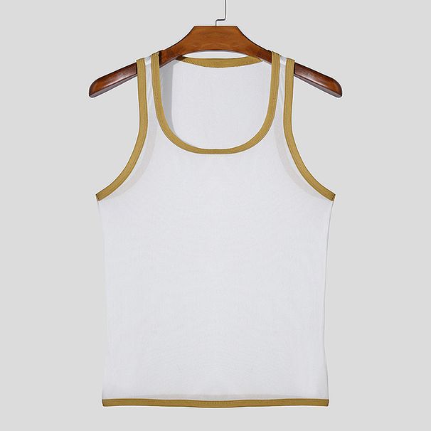 Men's Clothing Summer New Men's Fitness Tight Mesh Sports Vest Sexy Thin Mesh Transparent I Shaped Vest_viptrois.com