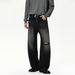 Men's Distressed Streetwear Jeans – Raw Hem Relaxed Fit Vintage Washed Denim Pants With Knee Slits & Bleach Splatter (S-XL, Mid-Rise, Zip Fly)_viptrois.com