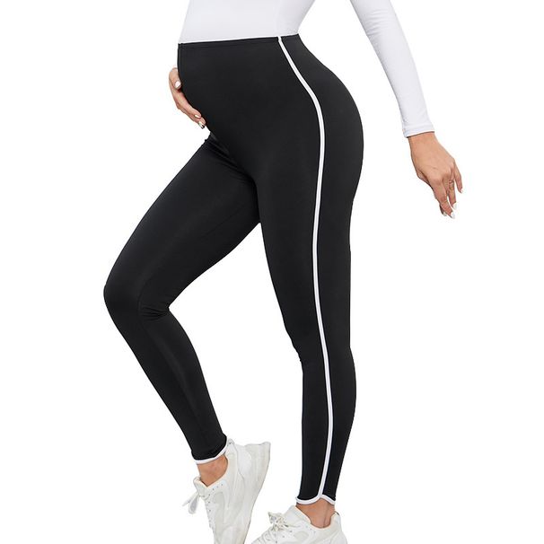 Family matching New black color matching high waist maternity trousers hip lift elastic belly support yoga nine-point leggings maternity wear_viptrois.com