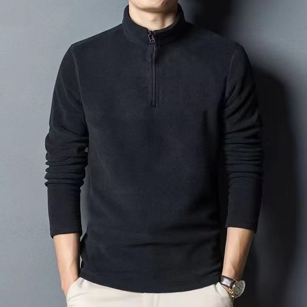 Autumn Winter Men's New Base Shirt Solid Color Double-Sided Half High Sweatshirt Fleece Warm Stand Collar Top_viptrois.com