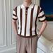 Men's Clothing Striped Knitted Polo Shirt Men's Handsome Lapel T Shirt New Summer Trend Casual Short Sleeved T Shirt_viptrois.com