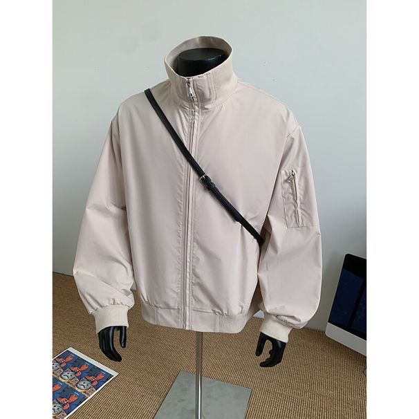 Chaqueta Para Hombre Color Sólido Cuello Alto Clásico Caot Hombre Cremallera Ajuste Casual Al Aire Libre Bomber Jeacket Ropa De Calle Moda Urbana_viptrois.com