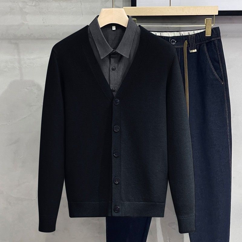 Men’s & Women’s V-Neck Knit Cardigan | Unisex Lightweight Sweater For Spring & Fall (M-3XL, Black/Green/Gray/Beige)_viptrois.com