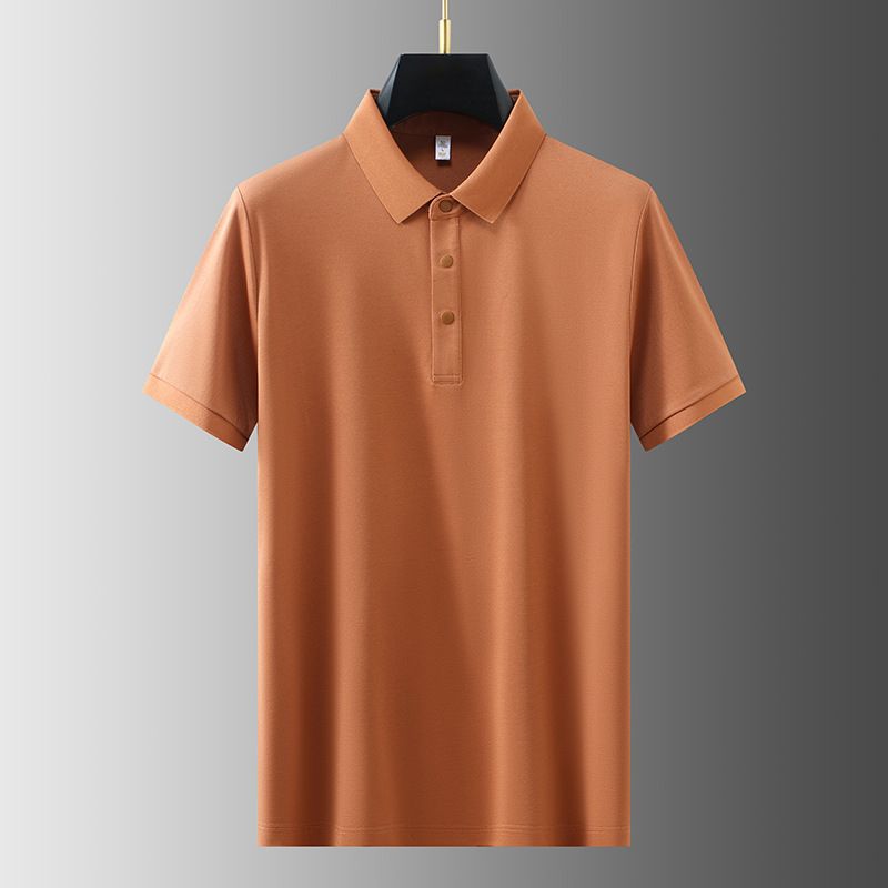 Men's Clothing Copper Silk T Shirt Men's Business Casual Short Sleeved Summer Tianma Mulberry Silk Lapel Men's Polo Shirt_viptrois.com