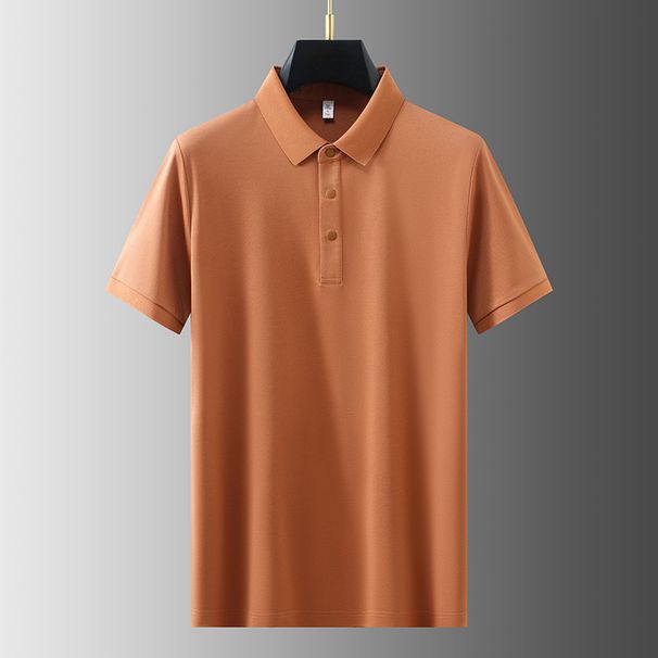Men's Clothing Copper Silk T Shirt Men's Business Casual Short Sleeved Summer Tianma Mulberry Silk Lapel Men's Polo Shirt_viptrois.com