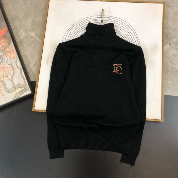Tendy Band Autumn Winte New Chest Emboidey Classic Lette Patten Men's Casual Business Wam Knit Tutleneck_viptrois.com