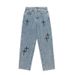 Men's Clothing Jeans High Street Cross Patch Embroidery Loose Straight Wide Leg Cow Long Pants_viptrois.com