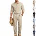 Men's Clothing Men's Linen Lounge Set - Relaxed Lapel Shirt And Comfortable Pants Outfit_viptrois.com
