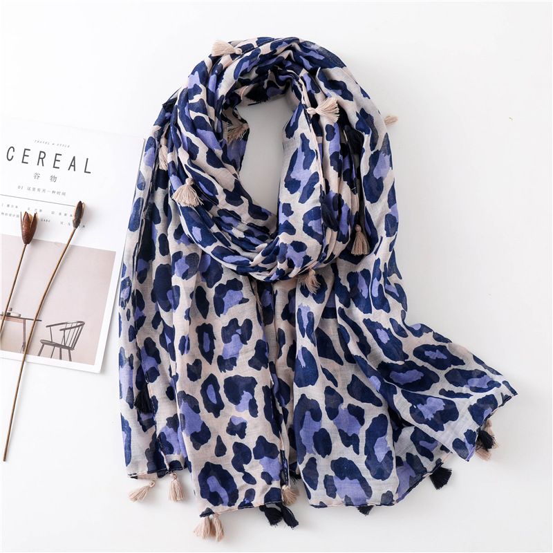 Leopard Print Cotton-Linen Scarf For Women - Fur-Edged Winter Shawl & Spring/Autumn Neck Warmer (Dual-Purpose, All-Match, Long Silk Blend)_viptrois.com