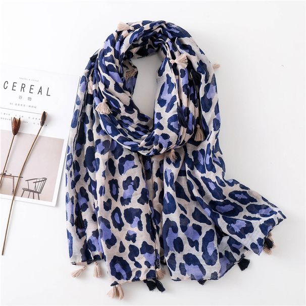 Leopard Print Cotton-Linen Scarf For Women - Fur-Edged Winter Shawl & Spring/Autumn Neck Warmer (Dual-Purpose, All-Match, Long Silk Blend)_viptrois.com