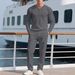 Men's Casual Solid Color Button Corduroy Round Neck Long Sleeve Trousers Two Piece Suit_viptrois.com