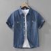 Retro Denim Short Sleeved Shirt For Men, Fashionable And Versatile, Artistic And Casual Loose Top_viptrois.com