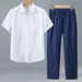 Men's Cotton Linen Two Piece Set Thin Casual Simple Retro Chinese Style Shirt And Trousers_viptrois.com