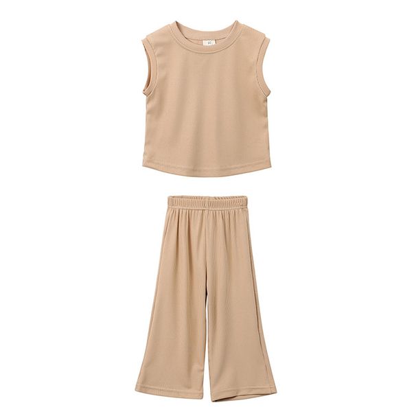 Toddler Girls Clothing New Style Girls Sleeveless Suit Small Vest Top Trousers Two Piece Set_viptrois.com