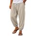 Autumn Wide Men's Cotton And Linen Trousers Summer Jogging Pants Elastic Waist Straight High Waist Solid Color Comfortable And Breathable_viptrois.com