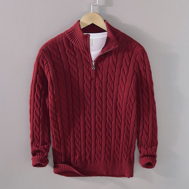 8509 Autumn Winter New Half Turtleneck Thickened Coarse Knit Men's Zipper Loose Pullover Knitted Sweater Jacket For Men_viptrois.com