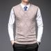 Men's Wool Blend Vest Spring Autumn Casual V-Neck Sweater Solid Color Base Shirt Business Fashion Stylish_viptrois.com