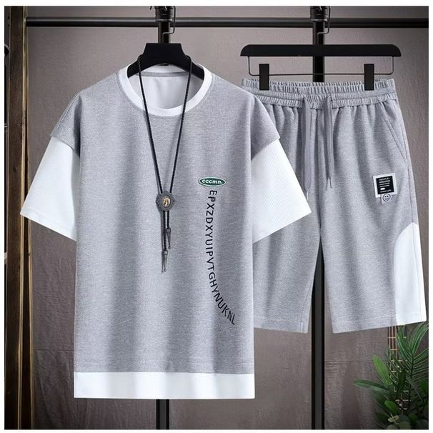 Men's Clothing Sports Suit Short-Sleeved Wear Thin Loose Casual Teenagers Shorts_viptrois.com