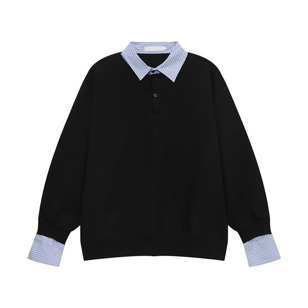 Contrast Color Splicing Shirt Collar Sweater Men's And Women's Autumn Long-sleeved Lapel Loose Couple Design Top_viptrois.com