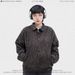 Men's Clothing retro leopard zipper jacket wild Maillard brown lapel loose heavy jacket_viptrois.com