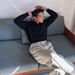 Pure Henry Collar Knitted Long Sleeve Men's Early Autumn Korean Ribbed Textured T-Sh Casual Commuting Mature Style Base_viptrois.com