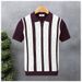 Men's Summer Trendy Ice Silk Knit Polo Shirt Short Sleeved British Style Color Blocked Striped Fashionable Turn Down Collar T-Shirt_viptrois.com