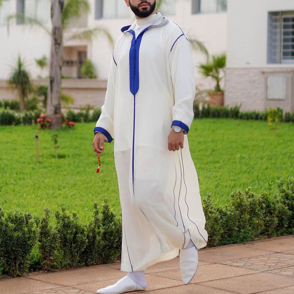 Cross-border independent station slim Muslim white spot ordinary men's Muslim robe shirt 1133978_viptrois.com