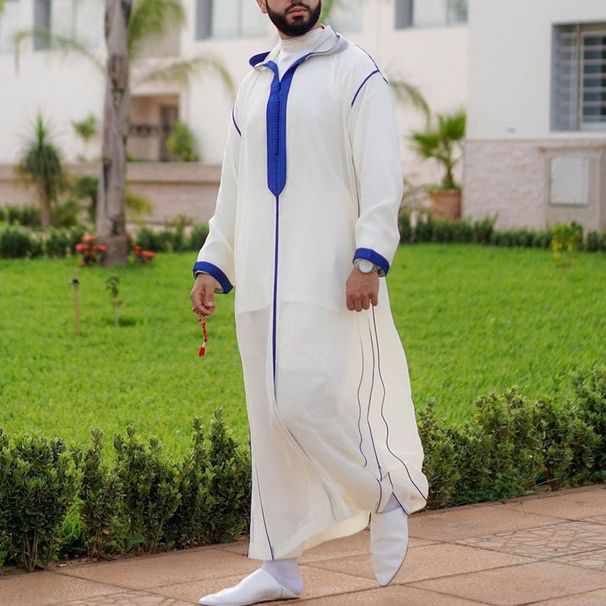 Cross-border independent station slim Muslim white spot ordinary men's Muslim robe shirt 1133978_viptrois.com