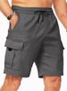 Multi Pocket Woven Work Shorts Men's Solid Color Casual Loose Sports Pants Straight Leg Shorts Men_viptrois.com