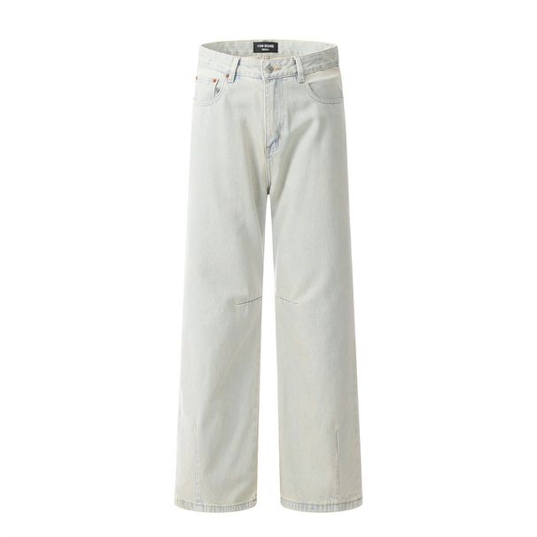 Washed Faded Denim Straight-Leg American High Street INS Trend Versatile Vintage Casual Wide-Leg Pants For Men_viptrois.com